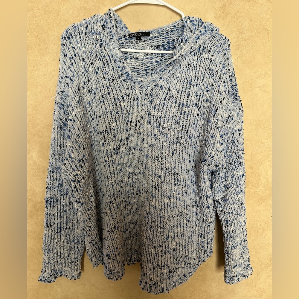 Studio by JPR Speckled Blue V-Neck Sweater cozy chunky soft Y2K xl